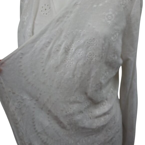 J Jill White Eyelet Open Front Lightweight Linen Cardigan Size L Embroidered - Picture 10 of 12